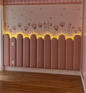 Home pink panelled headboard 1